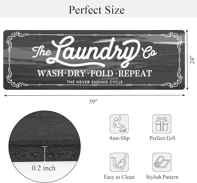 Pauwer Laundry Room Rug Runner 24"x60" Waterproof Rubber Laundry Mat Non Slip - Image 2