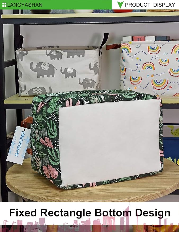 LANGYASHAN Rectangular Storage Bin Collapse Canvas Fabric Cartoon Storage Basket - Image 6