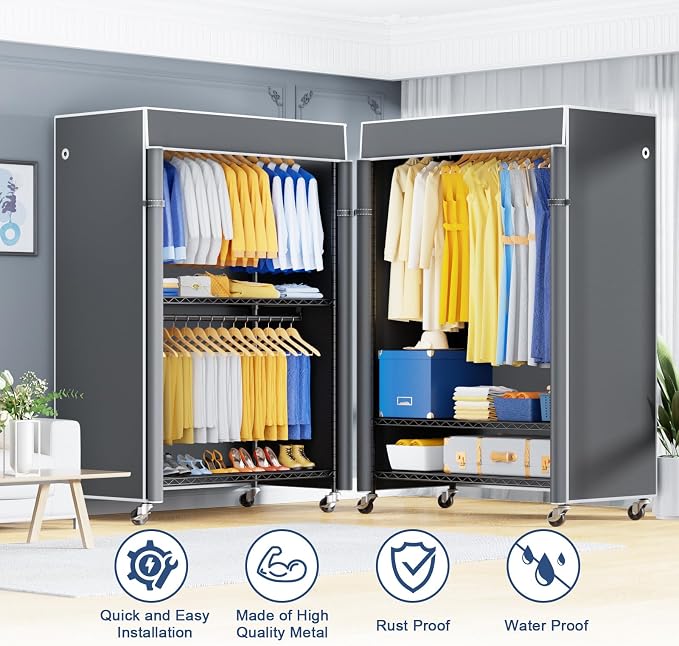 P8C Heavy Duty Clothes Rack（With Extended Width Design） Rolling Clothing Racks - Image 4