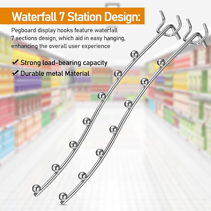 20 Pcs Peg Board Waterfall Hook Shelving Hooks Metal 7 Station Pegboard Display - Image 3
