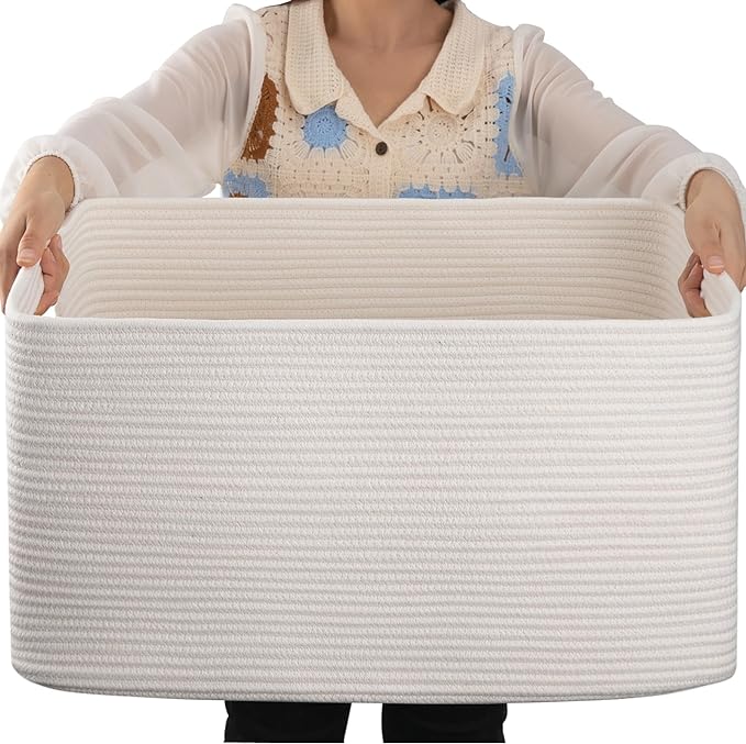OIAHOMY 75L Large Blanket Basket, Woven Cotton Rope Baskets by MasterofSpaceOptimization