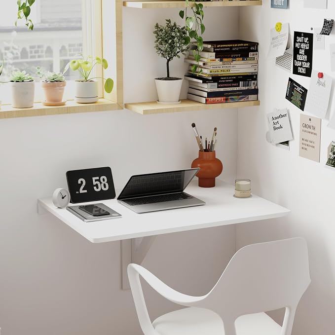 Wall Mounted Folding Desk, Fold Down Drop Leaf Table, Wood Laundry Floating Desk - Image 2
