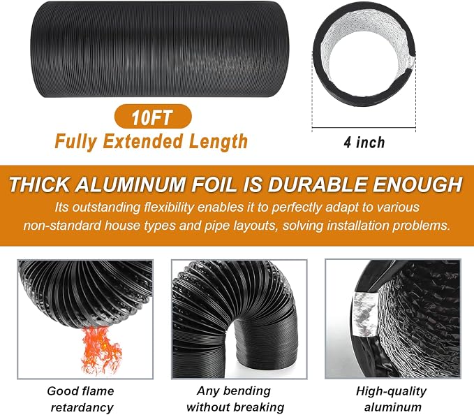 Cenipar Flexible 4 Inch Air Aluminum Ducting Vent Hose Black Thick Layer - Image 5