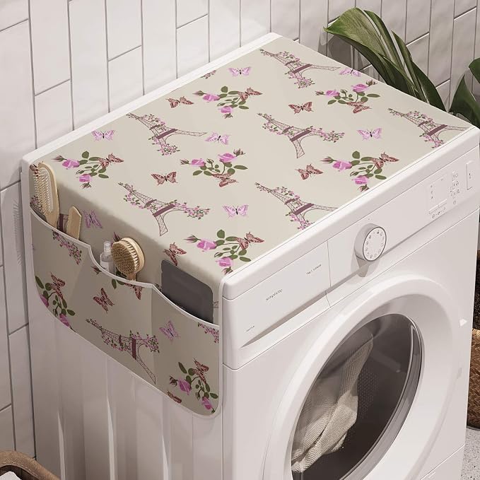 Ambesonne Paris Washing Machine Organizer, Eiffel Tower Rose Ivy Branches and by Ambesonne