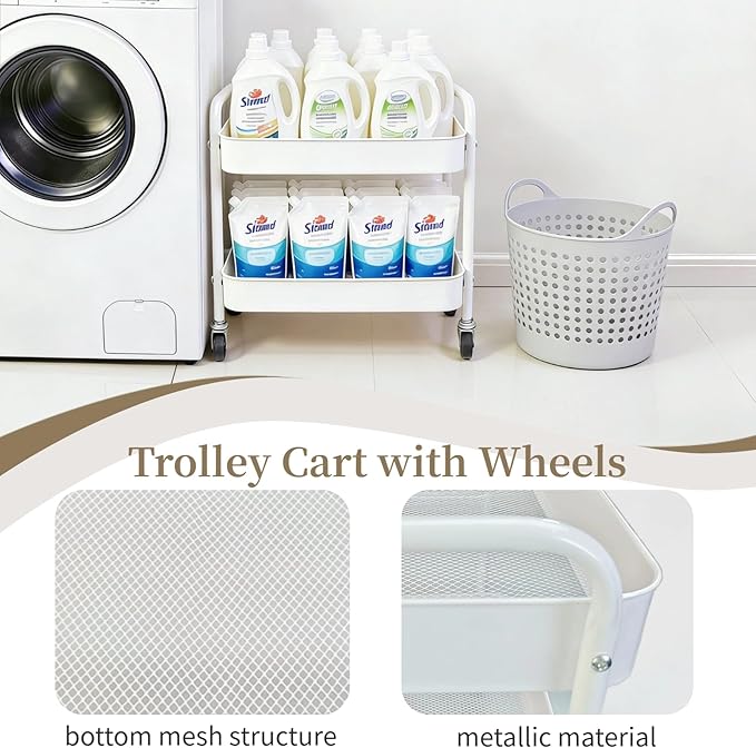 2 Tier Metal Rolling Cart with Wheels - Image 4