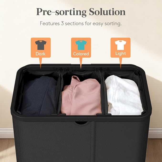 Lifewit 185L Large 3 Section Laundry Hamper - Image 3
