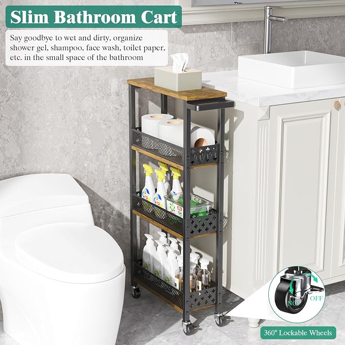 Giwil 4-Tier Slim Rolling Storage Cart - Image 5