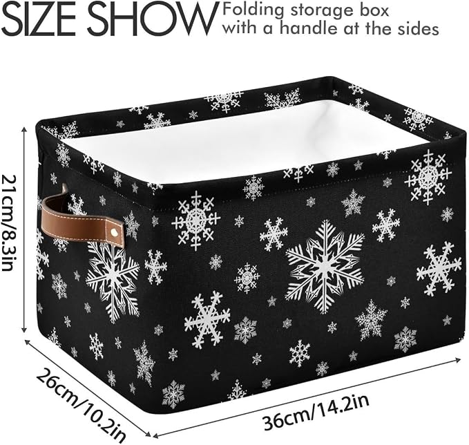 Winter Snowflake Black Storage Basket Fabric Kitchen Baskets Christmas Holiday - Image 4