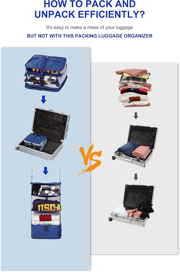 ELEZAY Hanging Packing Cubes Portable Travel Closet Collapsible Compression - Image 3