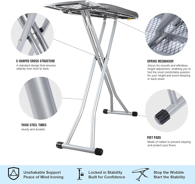 oleaf Ironing Board with Cover and Thicken Pad 43 x 13 Height Adjustable Full - Image 4