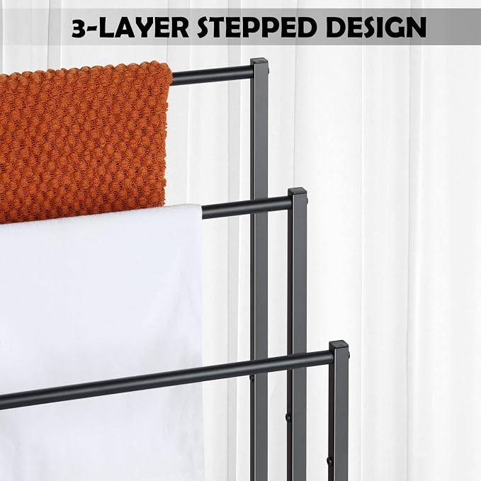Freestanding Towel Rack, 3 Tier Blanket Ladder Holder - Image 3
