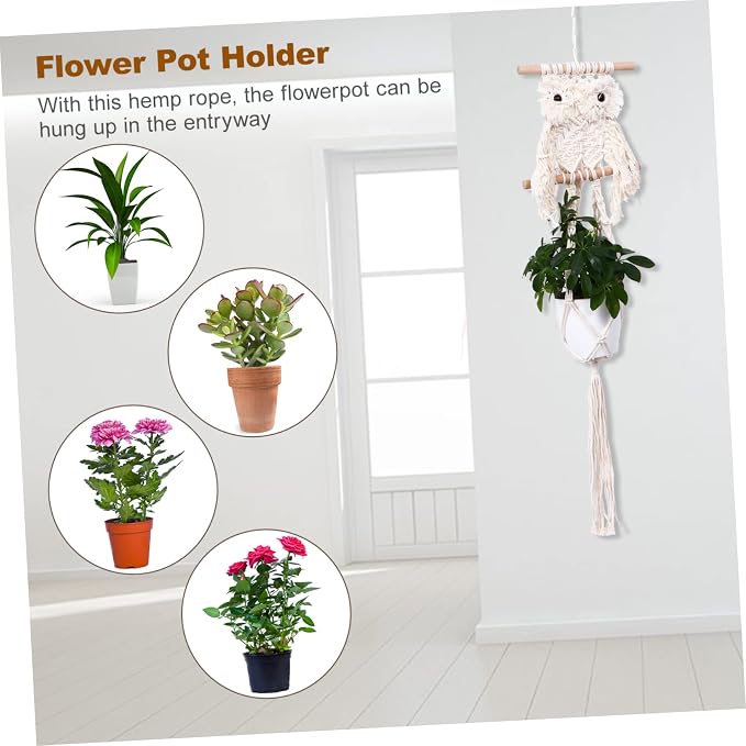 Totority 1pc Creative Owl Hanging Basket Plant Hanger Handmade Macrame Wall - Image 3