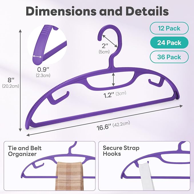 HOUSE DAY Plastic Clothes Hangers 24 Pack, Sweater Hangers No Shoulder Bump - Image 7
