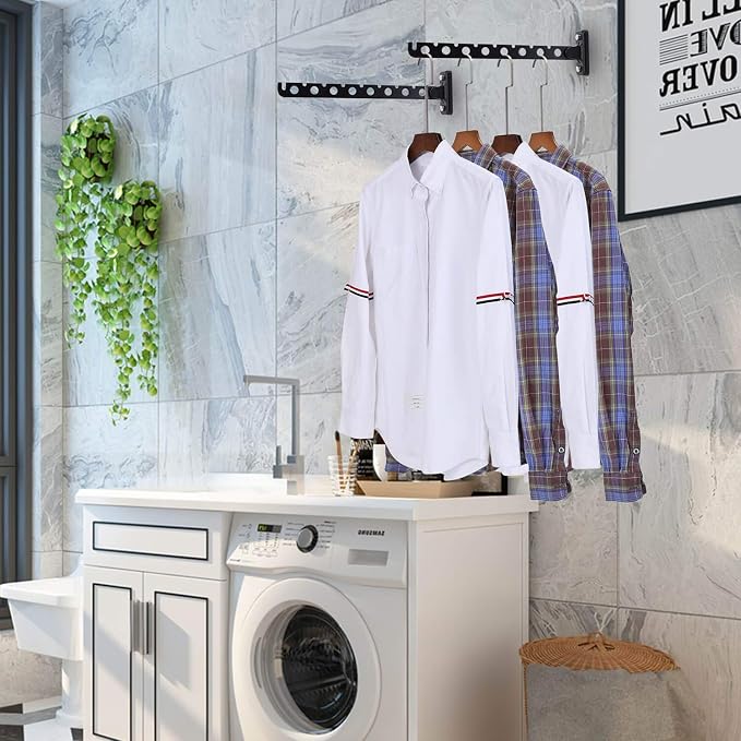 Wall Mounted Clothes Hanger 2 Pack Black Folding Wall Mounted Rack Clothes - Image 3