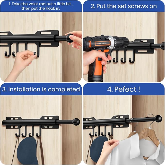 12 Inch Valet Rod for Closet Pull Out, Retractable Slide Out Clothes Hanger - Image 4
