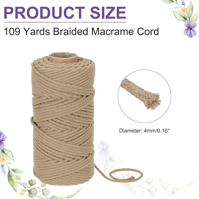 MECCANIXITY Braided Macrame Cord, 4mm x 109 Yards Natural Cotton Rope Macrame - Image 2