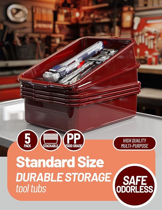 5-Pack Commercial Bus Tubs Box/Tote Box, Wine Red Plastic Storage Bin - Image 7