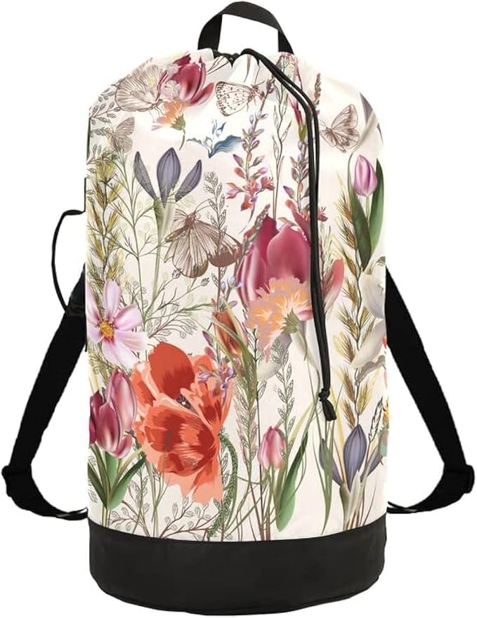 VIGTRO Laundry Bag Backpack Hamper Basket Large Heavy Duty Summer Flower Plant by VIGTRO