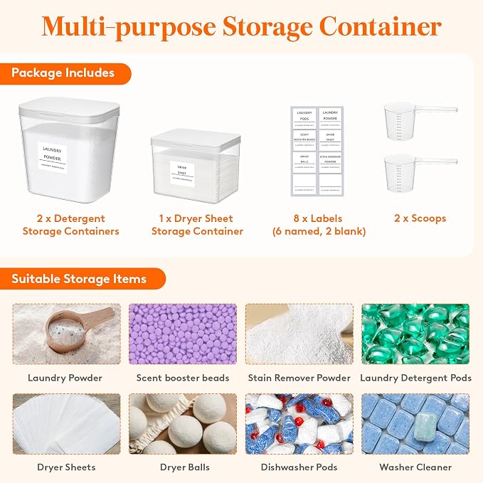 Lifewit 3 Pack 0.72 Gal Laundry Pods container & 0.5 Gal Dryer Sheets Holder - Image 6