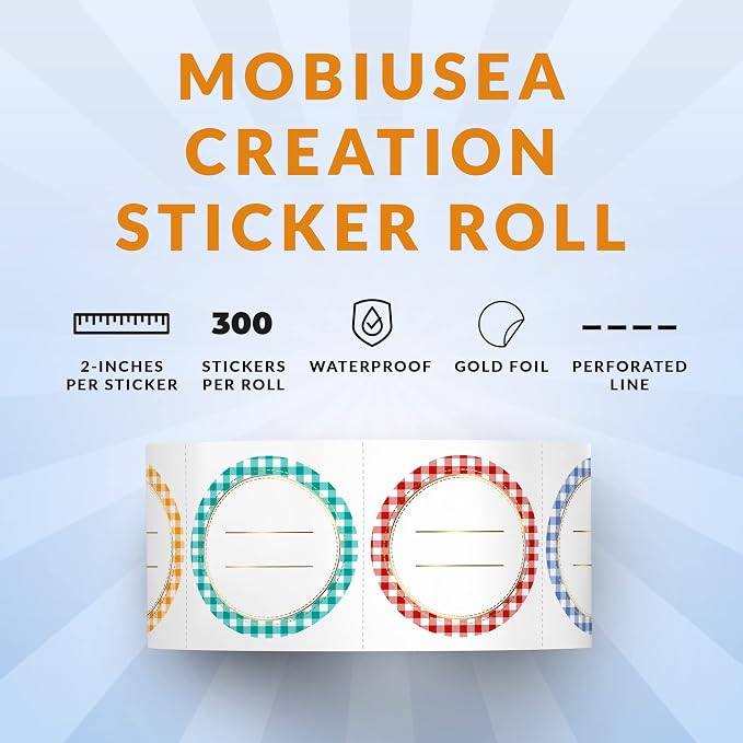 Mobiusea Creation Gold Foil Canning Labels Roll | 2 inch | Waterproof | 300 - Image 2