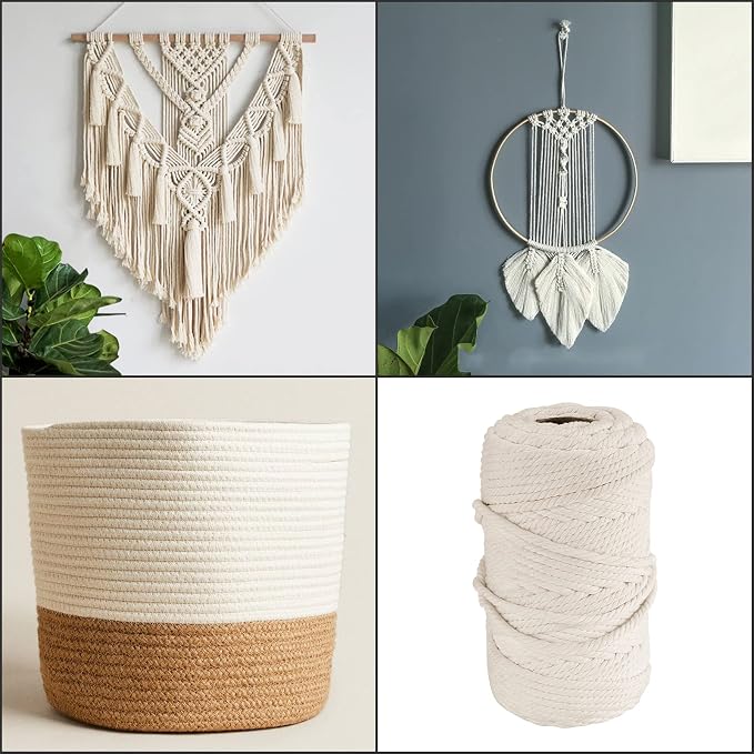 FUNSUEI Natural Macrame Cord 6 mm x 500Ft, 4 Strand Twisted Soft Cotton Cord - Image 7
