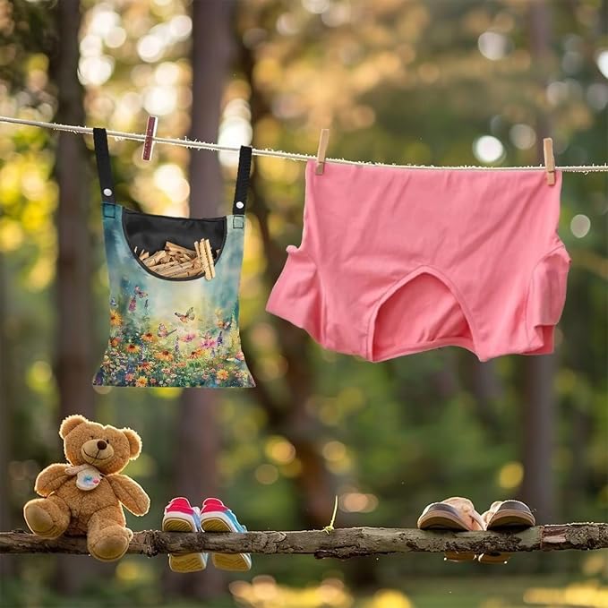 Floret Clothespin Bag with Hanging Hook Laundry Clothes Pin Holder Waterproof - Image 4