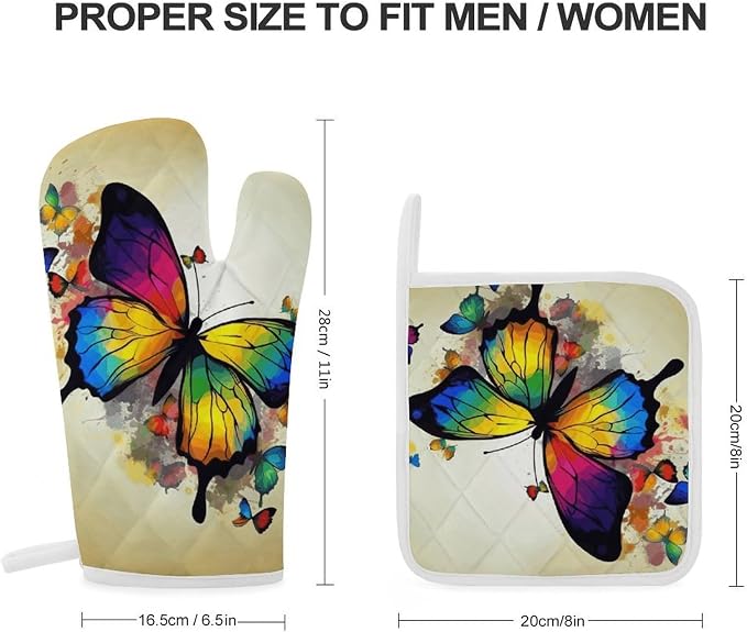 Color Butterfly Oven Mitts and Pot Holders Sets Heat Resistant Kitchen Oven - Image 2