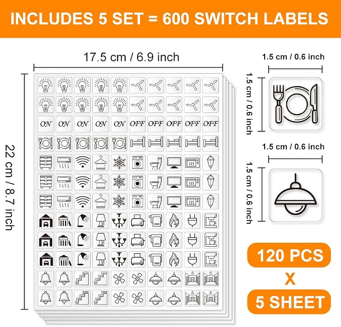 600 Pcs Light Switch Sticker Labels, 31 Designs Transparent Switch ID Stickers - Image 2