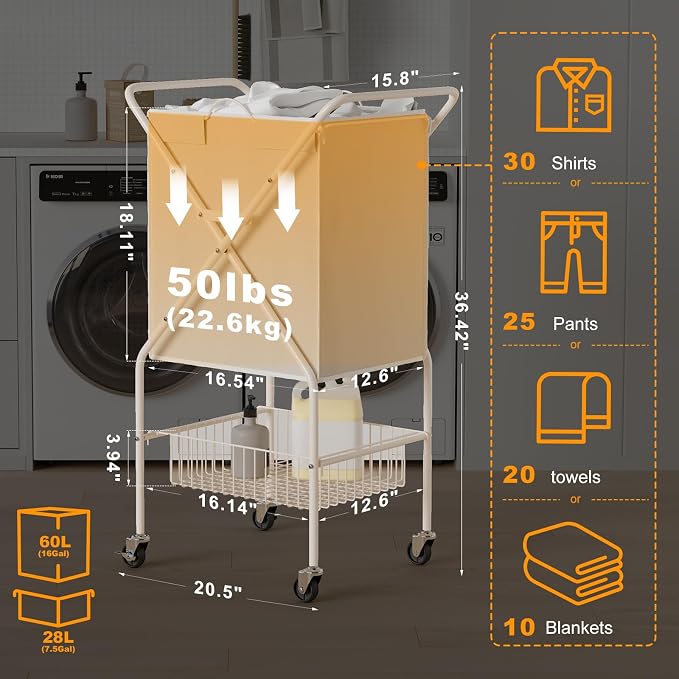 Convenient Laundry Basket with Wheels, Heavy Duty Dirty Clothes Laundry Hamper - Image 9