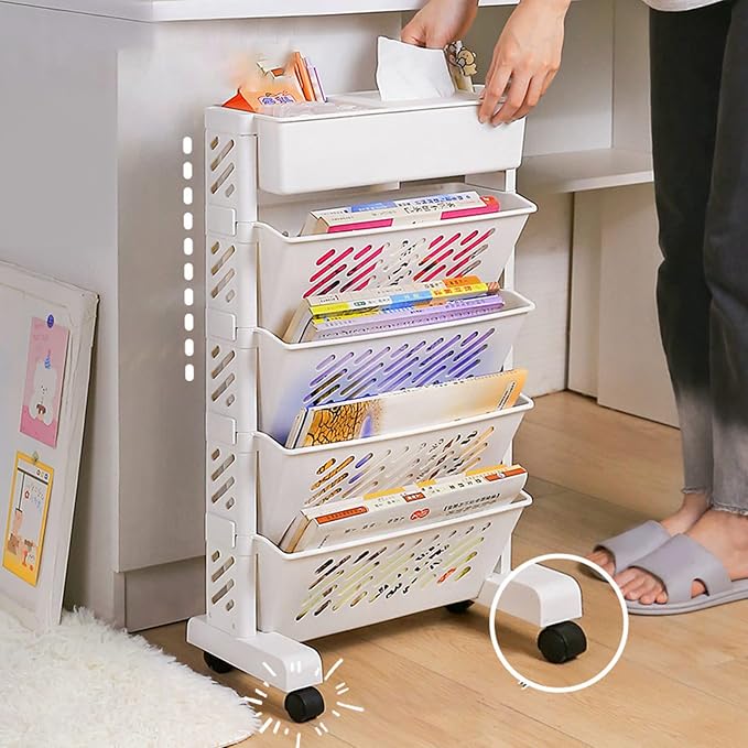 Ejoyous Mobile Bookshelf on Wheels, Movable Rolling Book Shelf 6 Tier Slim - Image 2