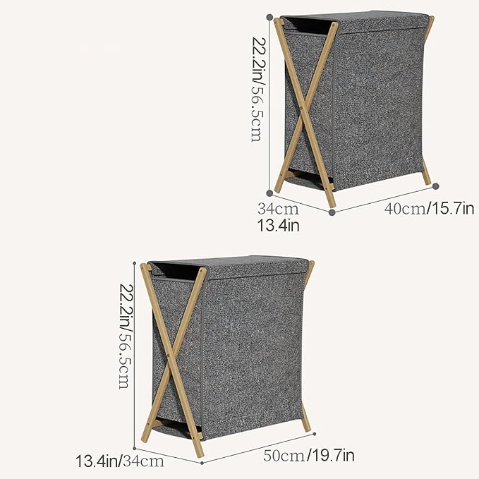 Gtzly Collapsible Laundry Baskets, Bamboo Wood X-Frame Laundry Hamper - Image 2