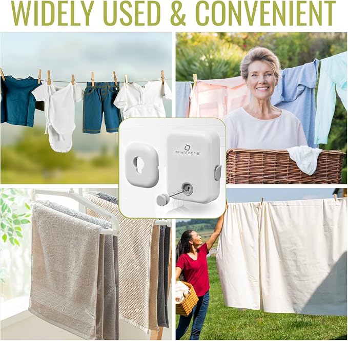 SmartSome Wall Mounted Retractable Clothesline – Heavy-Duty Indoor & Outdoor - Image 7