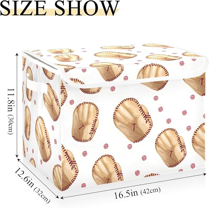 Storage Bin with Lid Baseball Gloves Pattern Storage Box Basket Large - Image 3