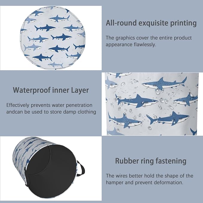 Cute Shark Laundry Basket, Foldable Oxford Cloth Tote Bag Laundry Hamper - Image 5