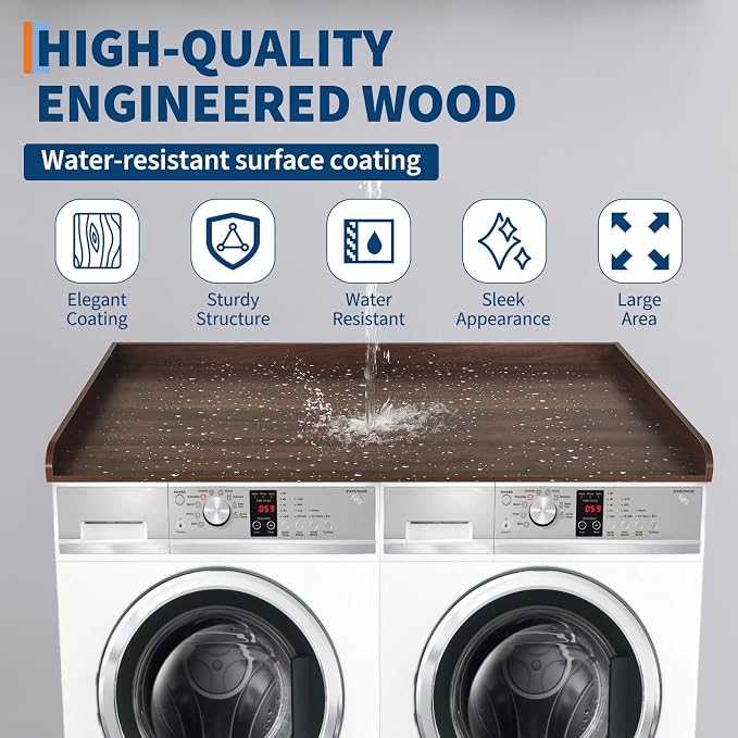 Washer Dryer Countertop, 54x27.5 Inches Waterproof Wood Laundry Topper - Image 5