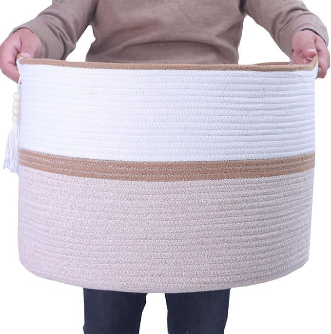 Large Woven Rope Laundry Hamper, Cotton Rope Storage Basket by HXYUANDAHOMEDECORATION