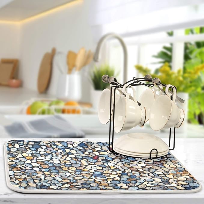 Colorful Stone Texture Dish Drying Mats 18 x 24 Inch Super Absorbent Microfiber - Image 5