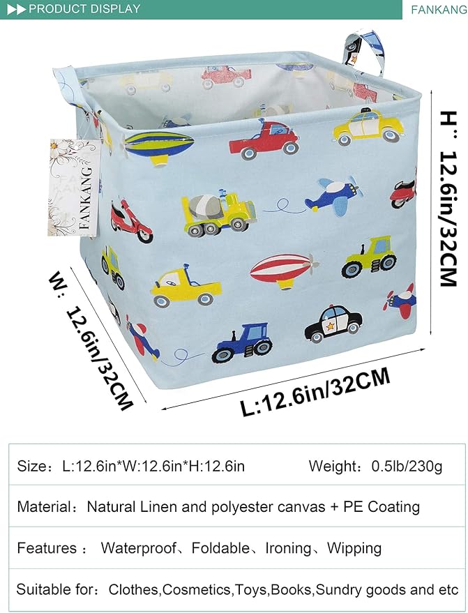 FANKANG Square Nursery Hamper Storage Bins Canvas Laundry Basket Foldable - Image 2