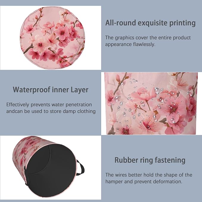 Cherry Blossoms Laundry Basket, Japanese Foldable Oxford Cloth Tote Bag Laundry - Image 5