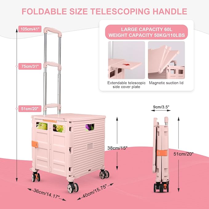 FELICON SELORSS Folding Utility Cart Portable Rolling Crate Handcart - Image 4