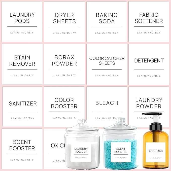 Laundry Labels for Jars, Removable Waterproof Cleaning Labels for Containers by HVSWLY