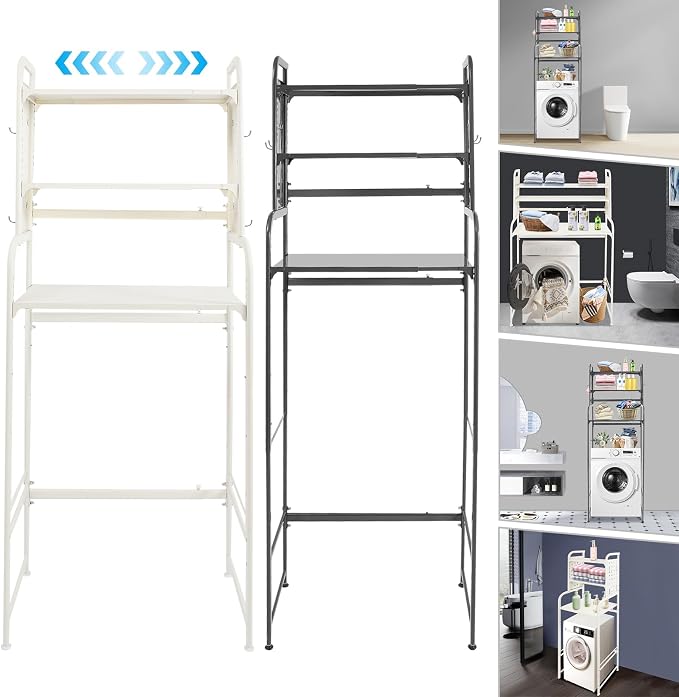 3-Tier Expandable Over Toilet Washing Machine Dryer Storage Utility Rack - Image 9