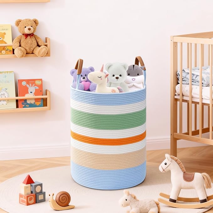 60L Striped Laundry Basket, Rainbow Laundry Hamper - Image 5
