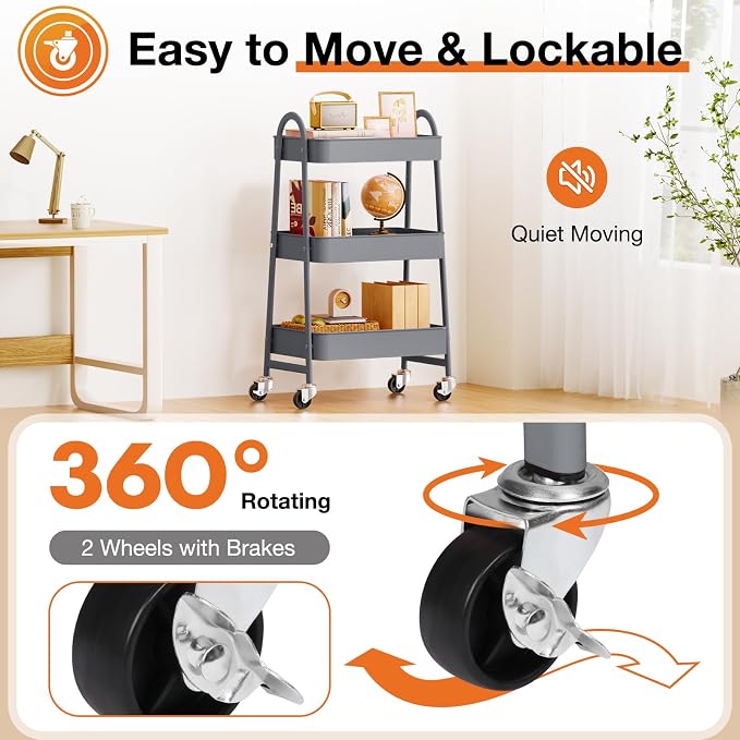 NEWBULIG 3-Tier Rolling Utility Cart - Image 3