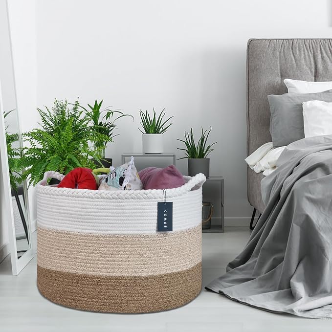 COMSE Extra Large Blanket Basket, Woven Laundry Basket, 21.7”x 13.8”, Nursery - Image 7