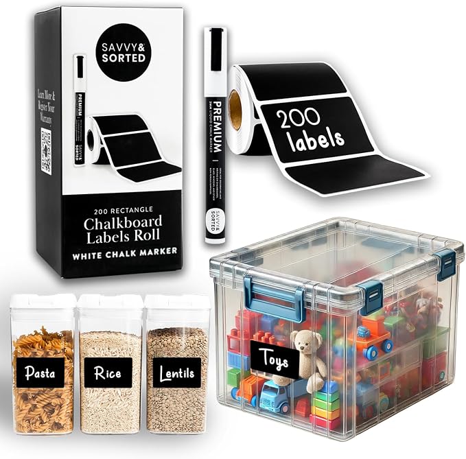 200 Chalkboard Labels for Food Containers, Reusable Black Stickers by SAVVYSORTED%C2%AE