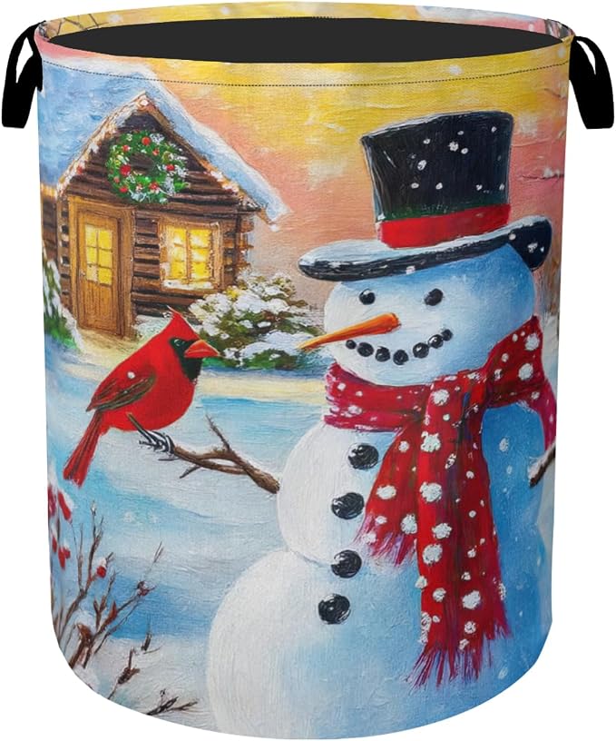 Snowman Cardinal Large Clothes Hamper Bag by Gearsly