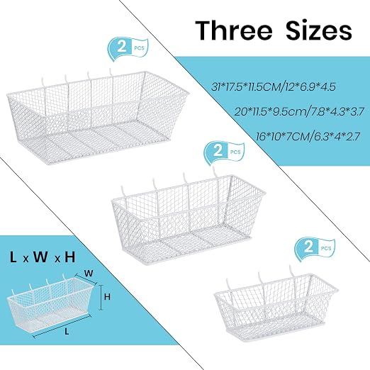 6 Pieces Pegboard Baskets Wall Mount Wire Peg Board Baskets 3 Sizes Pegboard - Image 2