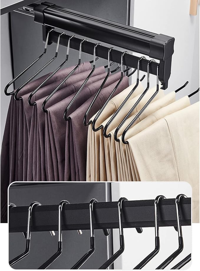 Wardrobe Clothing Rail Wardrobe Pants Hanger Rack Bar, Pull-Out Closet Valet - Image 5