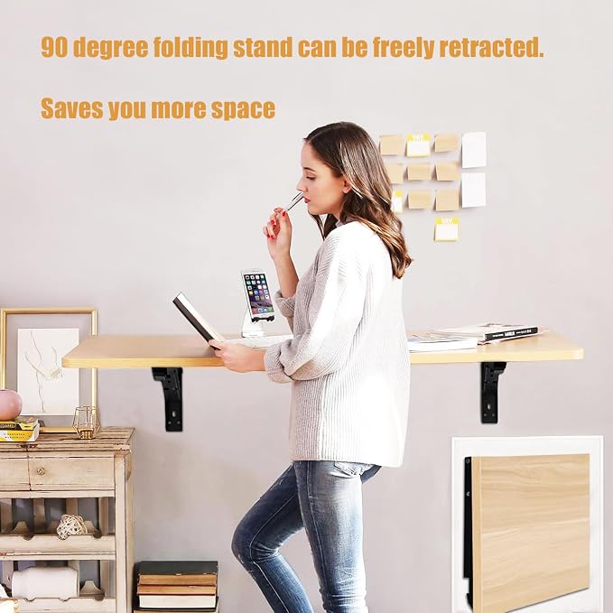 Wall Table Fold Down Hinge, 90 Degree Self-Locking Folding Hinge, Save Space - Image 2